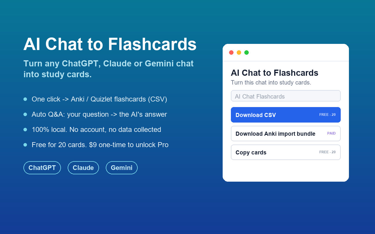 AI Chat to Flashcards turning a conversation into Q&A cards