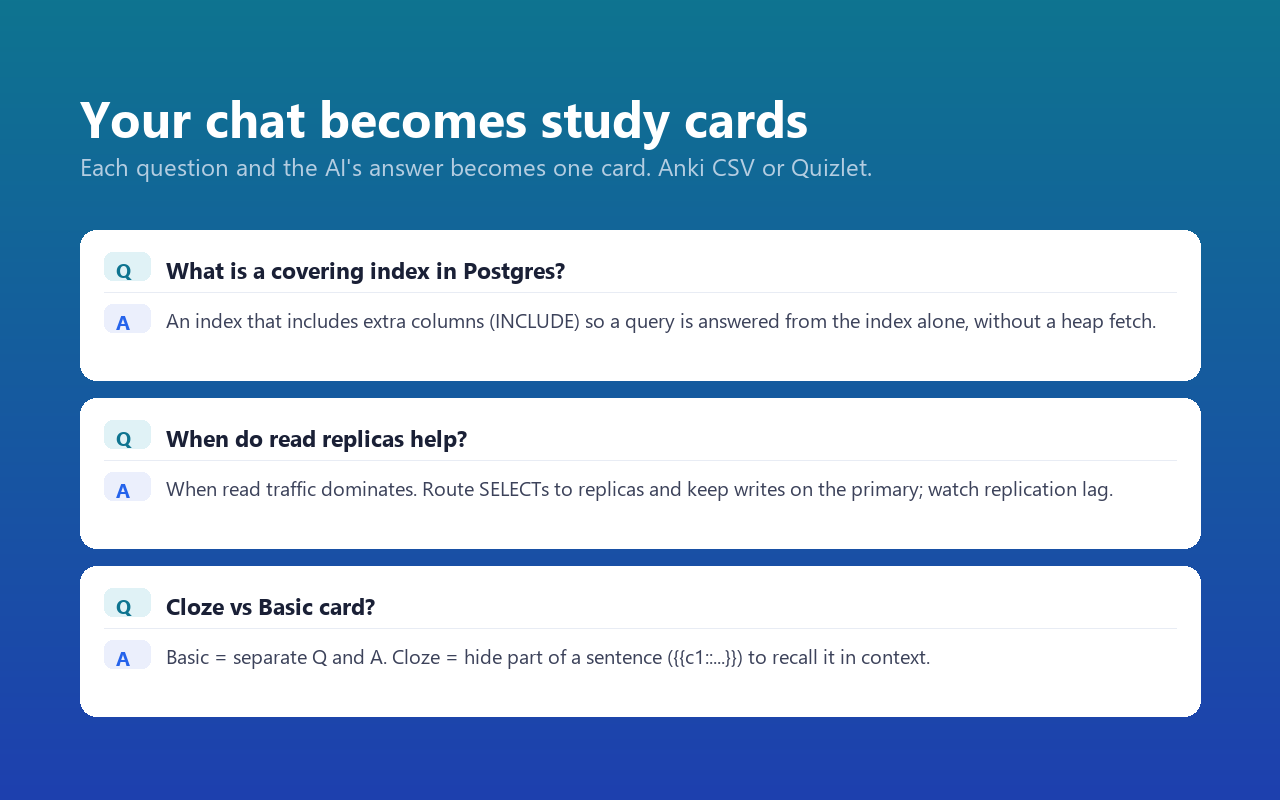 Flashcard preview from an AI conversation